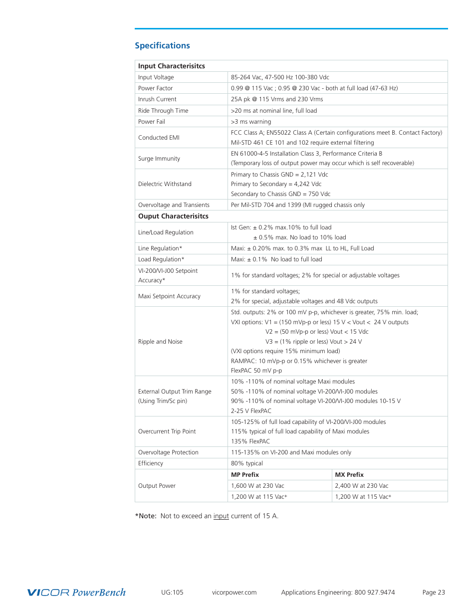 Specifications | Vicor Westcor PFC MegaPAC Power Factor Corrected AC-DC Switchers User Manual | Page 23 / 34