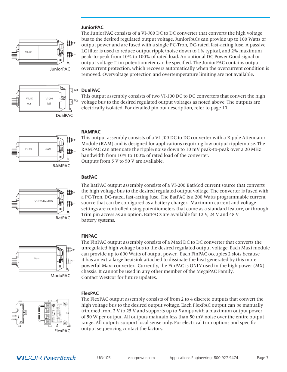Juniorpac dualpac rampac batpac modupac flexpac | Vicor Westcor PFC MegaPAC Power Factor Corrected AC-DC Switchers User Manual | Page 7 / 34
