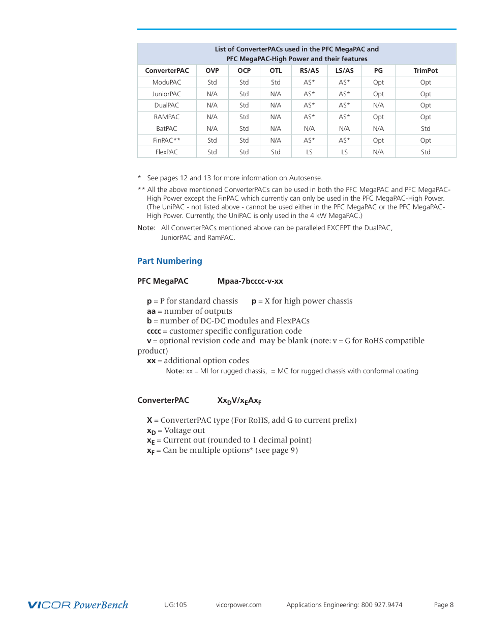 Part numbering | Vicor Westcor PFC MegaPAC Power Factor Corrected AC-DC Switchers User Manual | Page 8 / 34