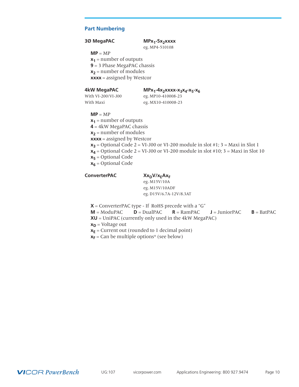 Part numbering | Vicor 4kW MegaPAC AC-DC Switchers User Manual | Page 10 / 31