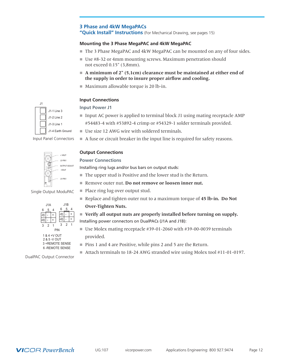 Quick install, Instructions | Vicor 4kW MegaPAC AC-DC Switchers User Manual | Page 12 / 31