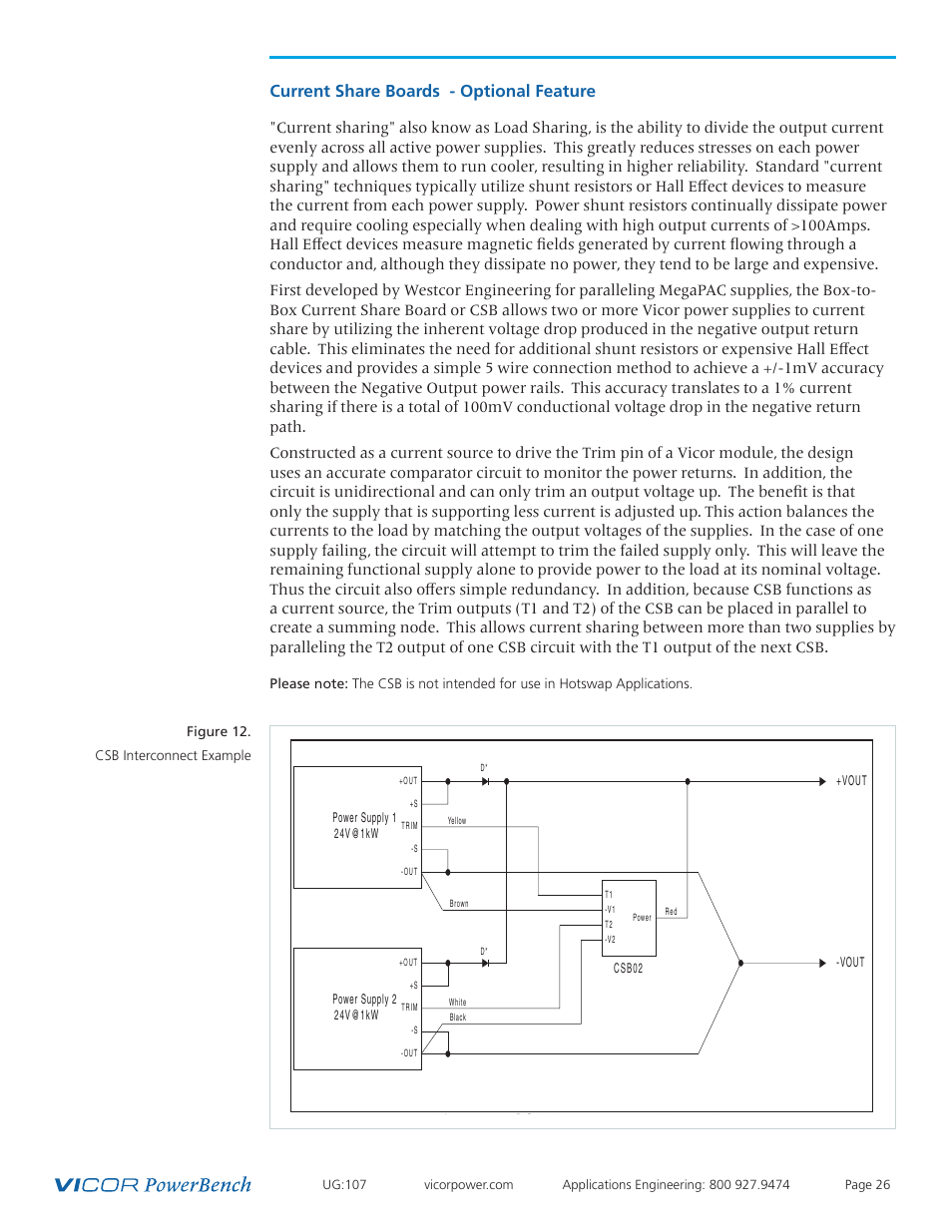 Current share boards, Current share boards - optional feature, Figure 1. csb interconnect example | Vicor 4kW MegaPAC AC-DC Switchers User Manual | Page 26 / 31