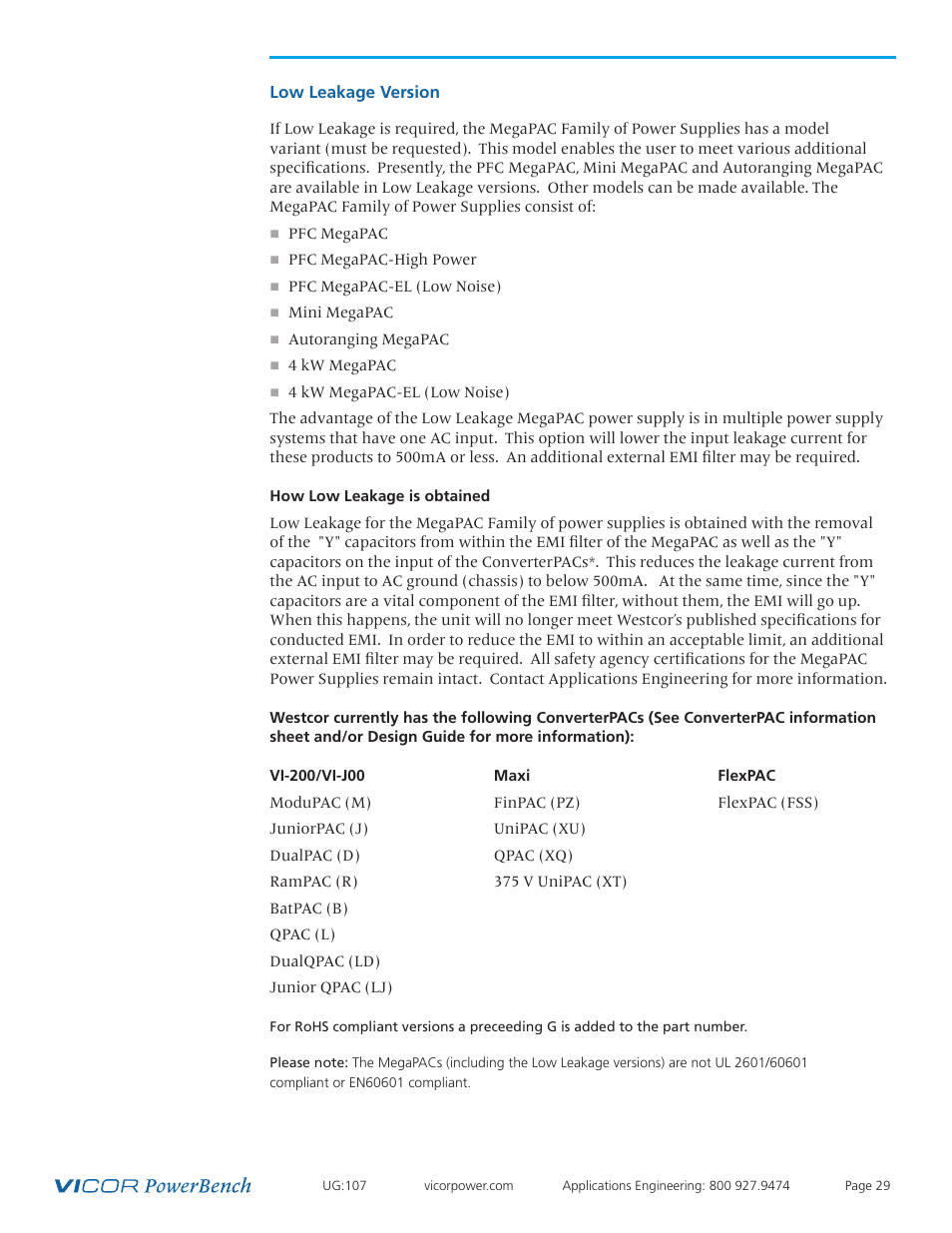 Low leakage version | Vicor 4kW MegaPAC AC-DC Switchers User Manual | Page 29 / 31