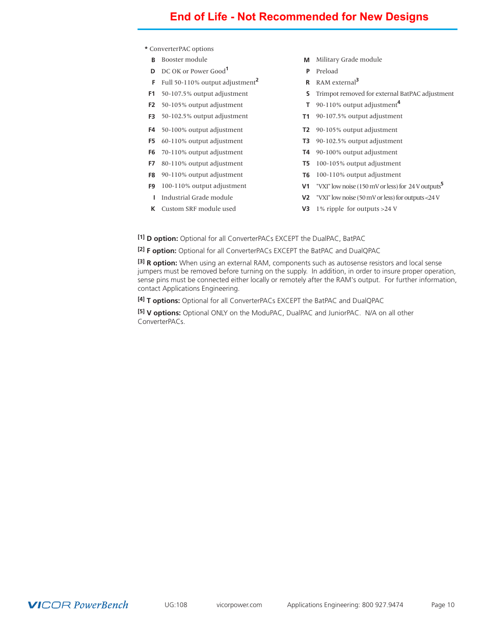 End of life - not recommended for new designs | Vicor 4kW MegaPAC-EL AC-DC Switchers User Manual | Page 10 / 30