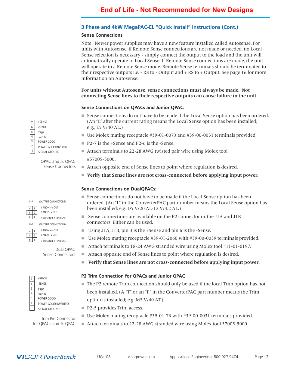 End of life - not recommended for new designs | Vicor 4kW MegaPAC-EL AC-DC Switchers User Manual | Page 12 / 30