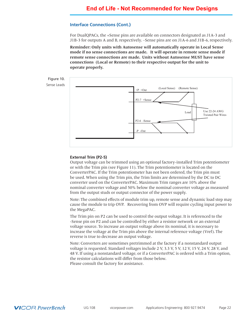 End of life - not recommended for new designs, Interface connections (cont.) | Vicor 4kW MegaPAC-EL AC-DC Switchers User Manual | Page 22 / 30