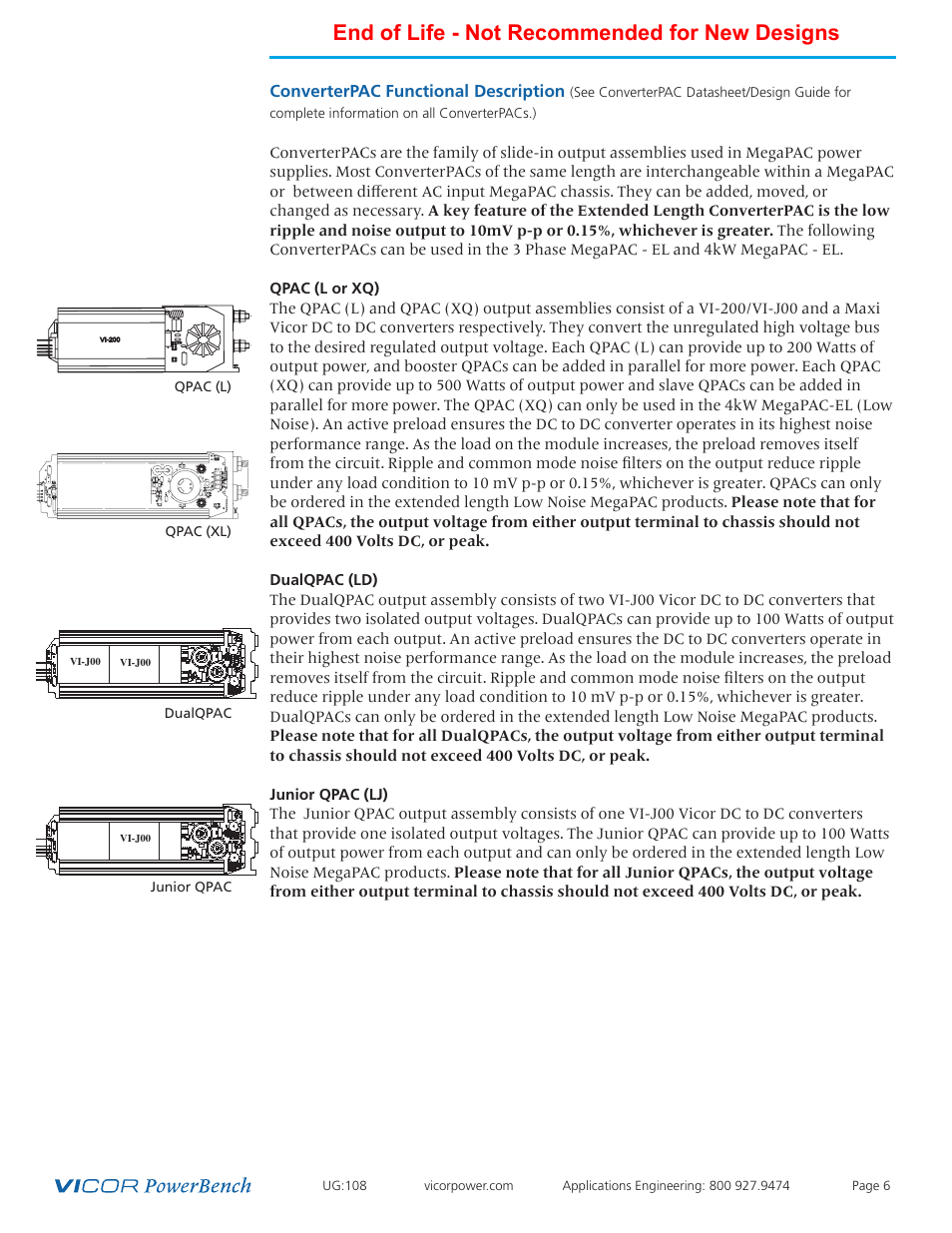 Converterpac, Description, End of life - not recommended for new designs | Converterpac functional description | Vicor 4kW MegaPAC-EL AC-DC Switchers User Manual | Page 6 / 30