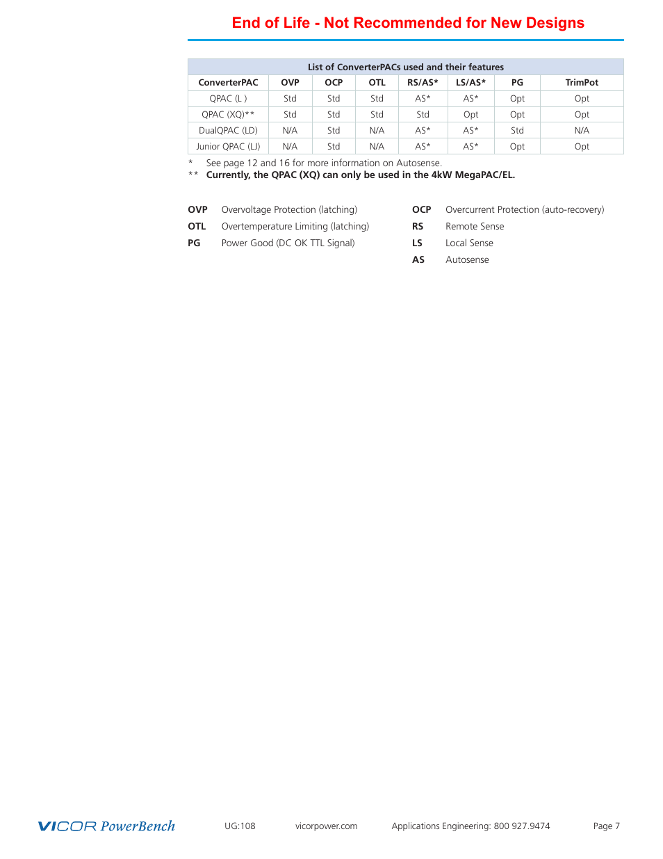 End of life - not recommended for new designs | Vicor 4kW MegaPAC-EL AC-DC Switchers User Manual | Page 7 / 30