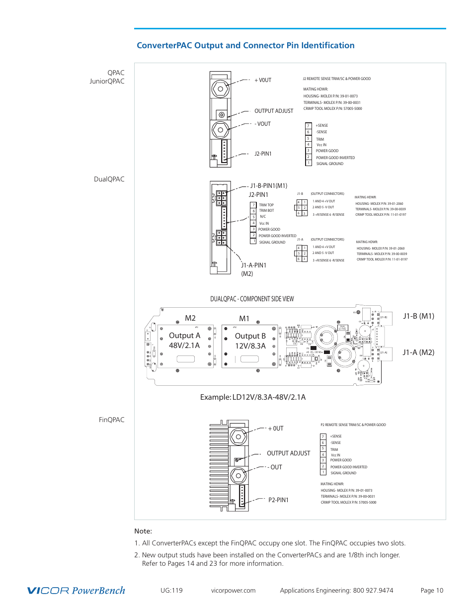 Qpac vi-200 module, Dual qpac, Finqpac | Dualqpac - component side view, Qpac juniorqpac, J2-pin1, J1-b-pin1(m1), J1-a-pin1 (m2) | Vicor PFC MegaPAC-HPEL Power Factor Corrected AC-DC Switchers User Manual | Page 10 / 32