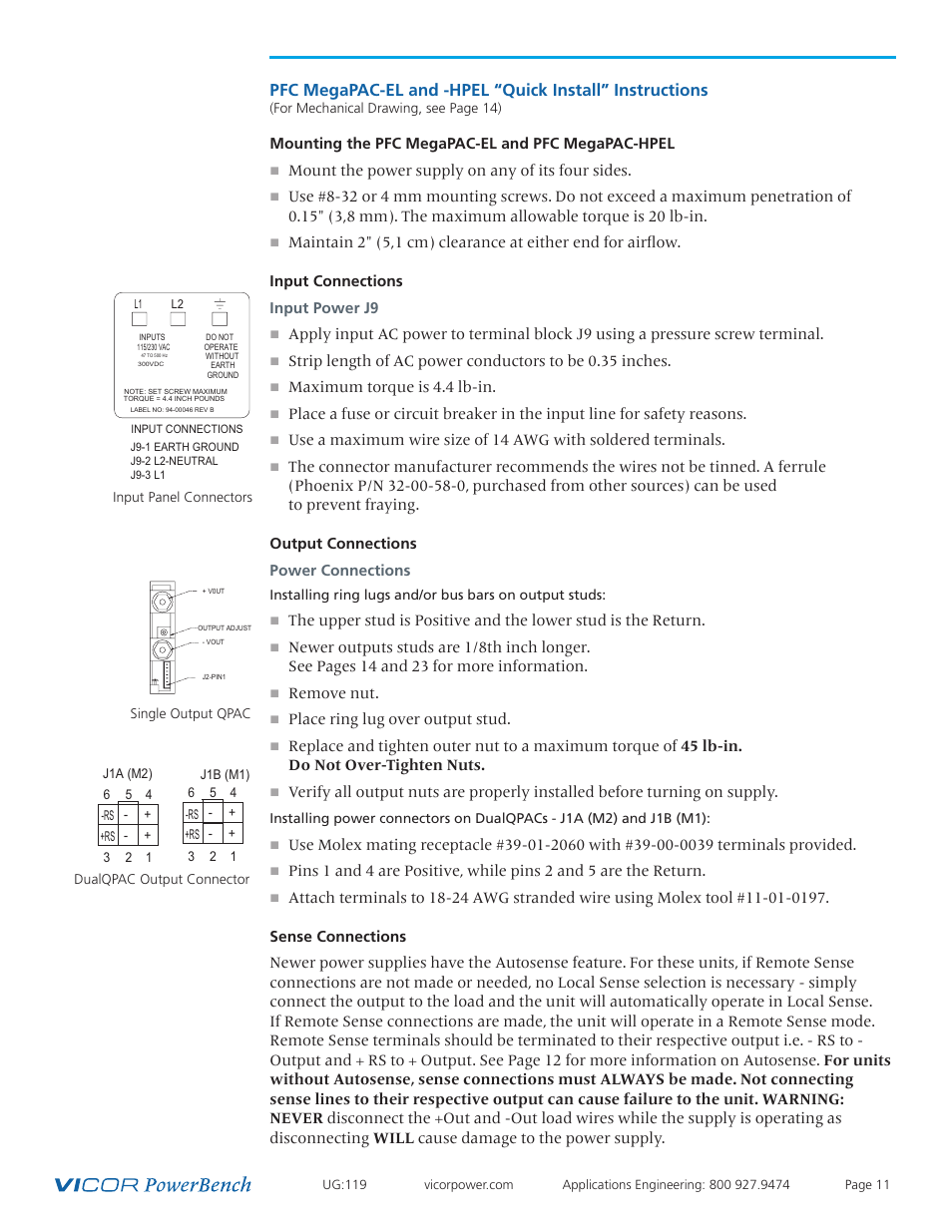 Quick install, Instructions | Vicor PFC MegaPAC-HPEL Power Factor Corrected AC-DC Switchers User Manual | Page 11 / 32