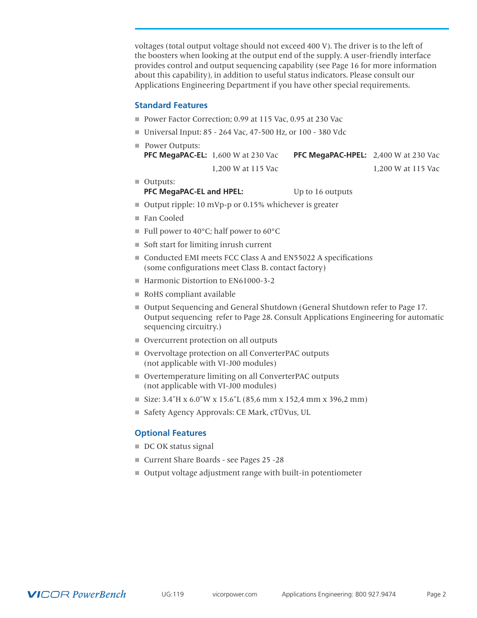 Vicor PFC MegaPAC-HPEL Power Factor Corrected AC-DC Switchers User Manual | Page 2 / 32