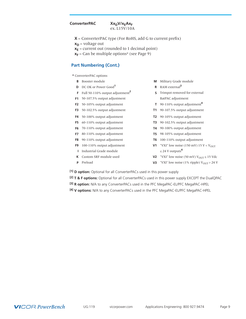 Part numbering (cont.) | Vicor PFC MegaPAC-HPEL Power Factor Corrected AC-DC Switchers User Manual | Page 9 / 32