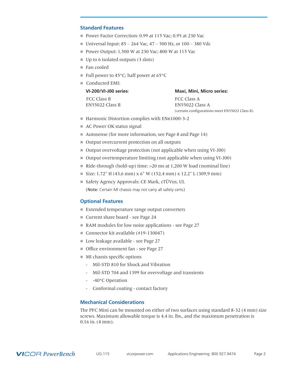 Mechanical 2 considerations | Vicor Westcor PFC Mini Power Factor Corrected AC-DC Switcher User Manual | Page 2 / 29