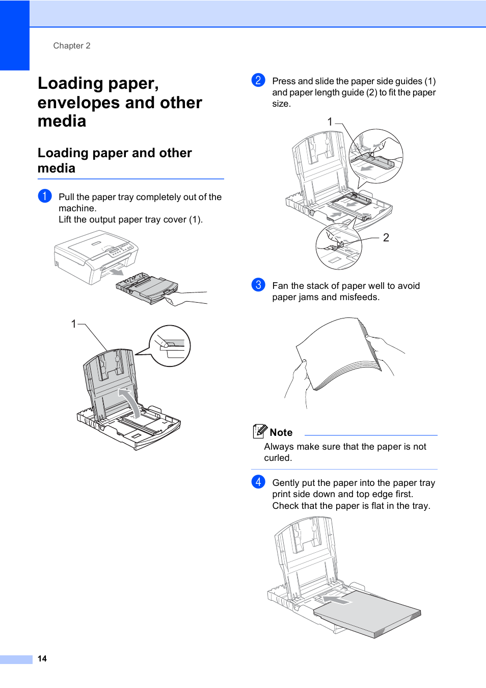 Loading paper, envelopes and other media, Loading paper and other media | Brother DCP-135C User Manual | Page 22 / 98