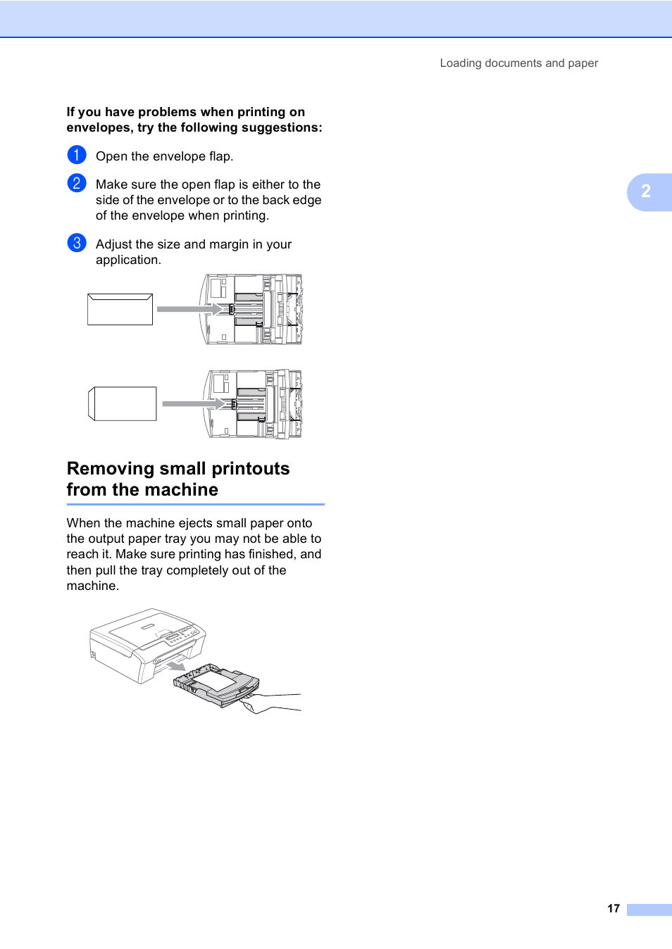 Removing small printouts from the machine | Brother DCP-135C User Manual | Page 25 / 98