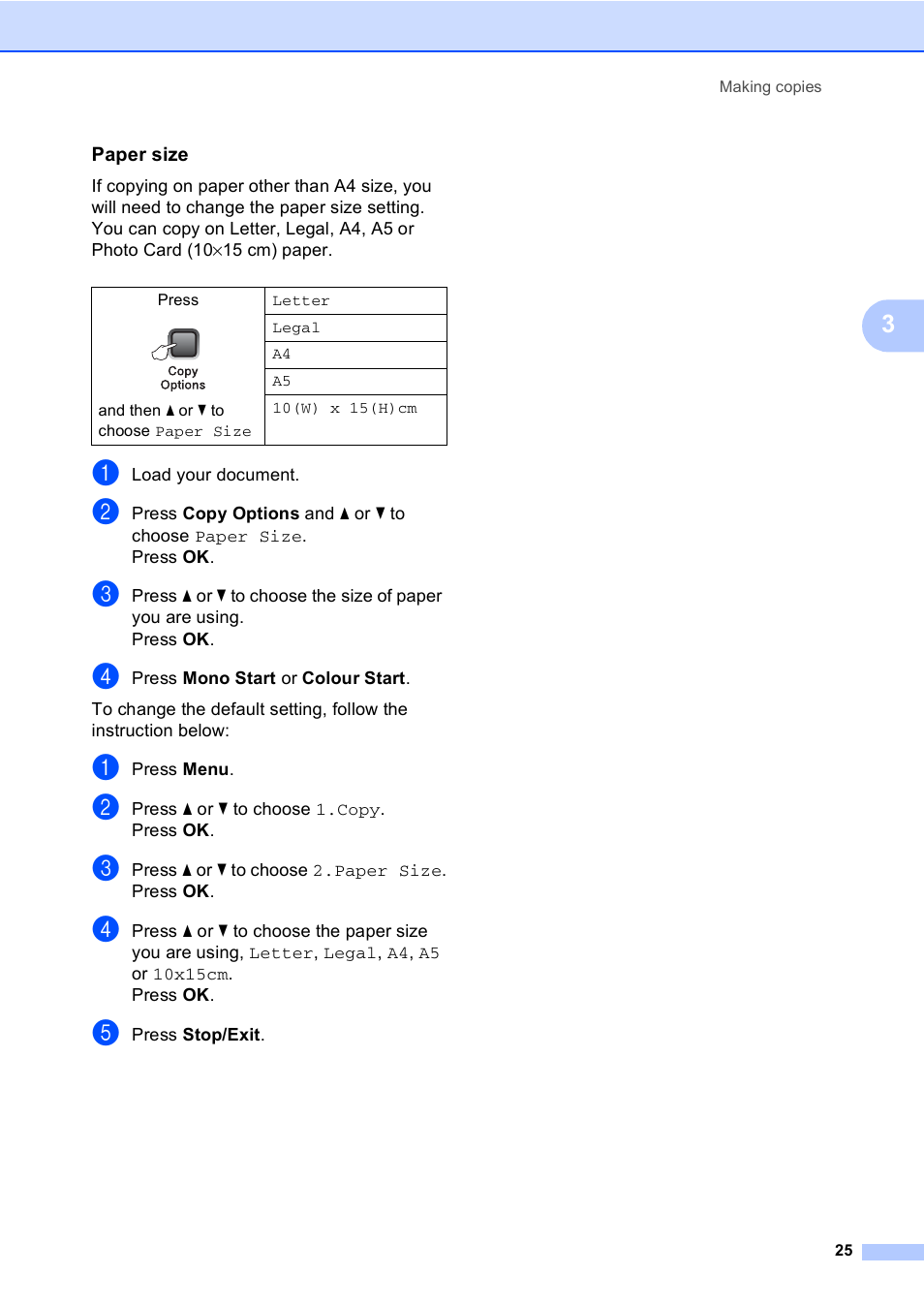 Paper size | Brother DCP-135C User Manual | Page 33 / 98