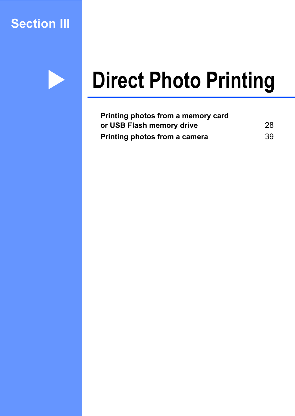 Section iii: direct photo printing, Section iii direct photo printing, Direct photo printing | Brother DCP-135C User Manual | Page 35 / 98