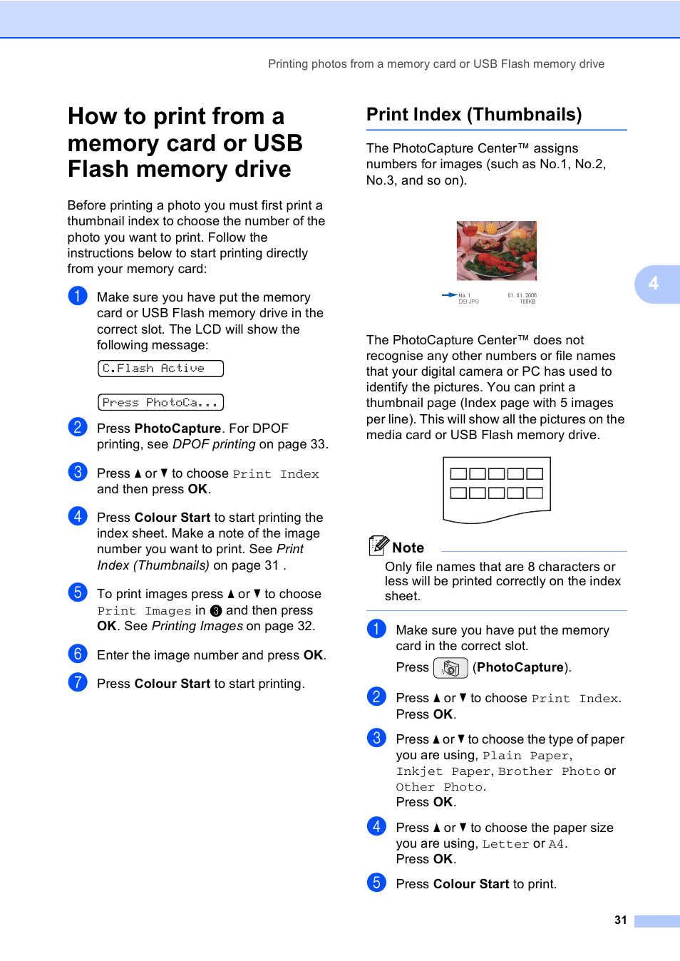 Print index (thumbnails) | Brother DCP-135C User Manual | Page 39 / 98