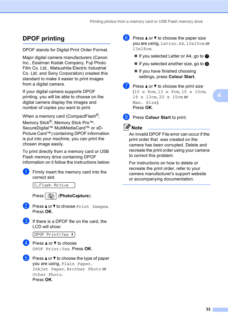 Dpof printing, Dpof, 4dpof printing | Brother DCP-135C User Manual | Page 41 / 98