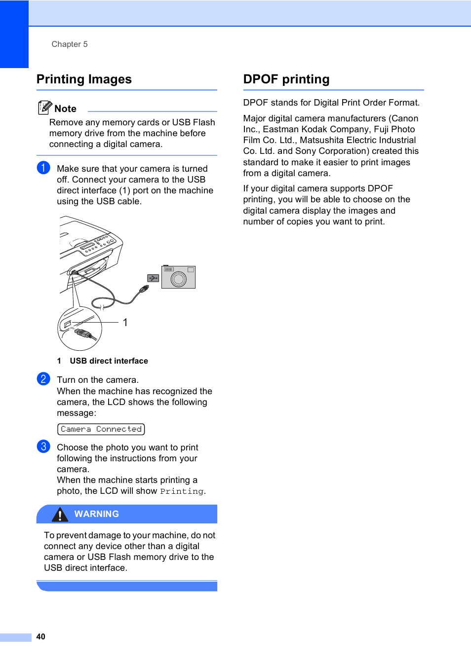 Printing images, Dpof printing, Printing images dpof printing | Brother DCP-135C User Manual | Page 48 / 98