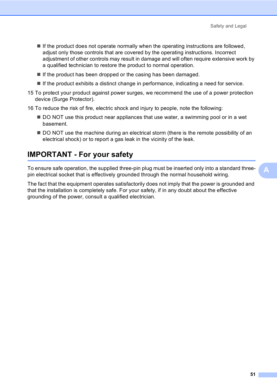 Important - for your safety | Brother DCP-135C User Manual | Page 59 / 98