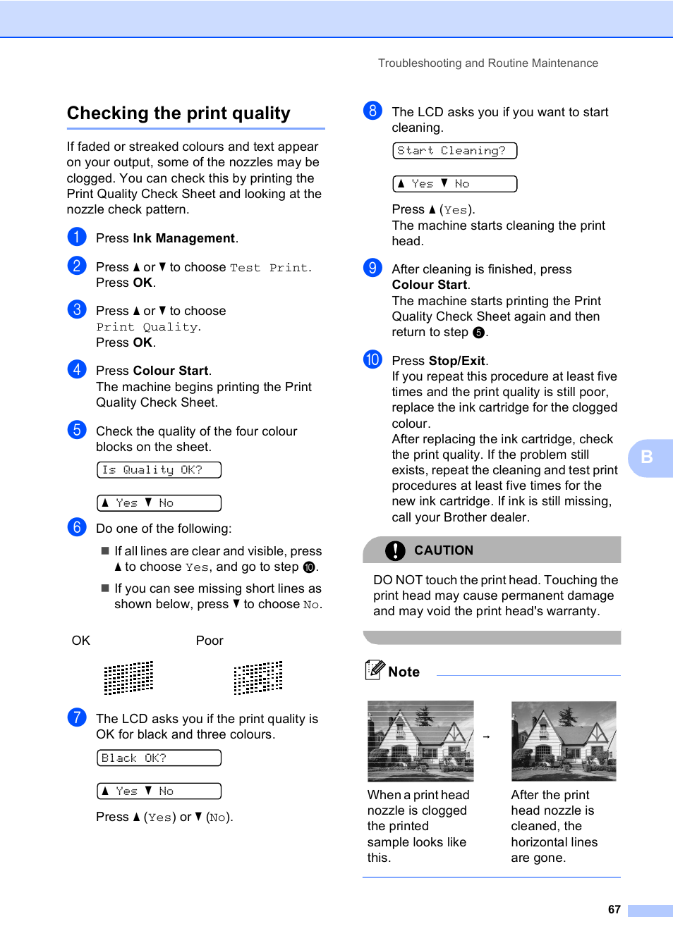 Checking the print quality, Bchecking the print quality | Brother DCP-135C User Manual | Page 75 / 98