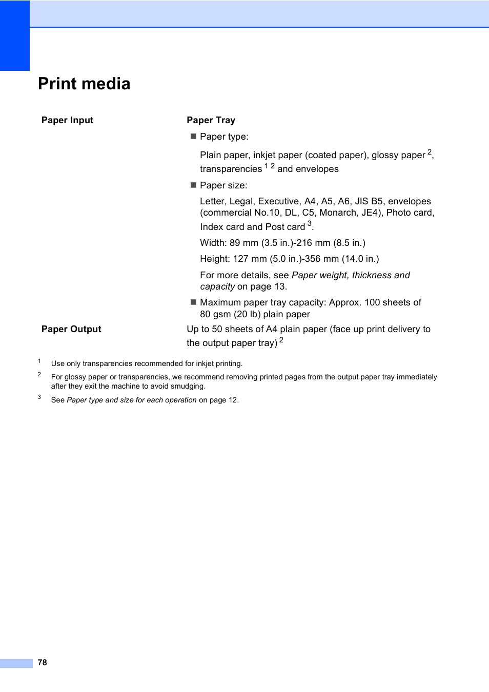 Print media | Brother DCP-135C User Manual | Page 86 / 98