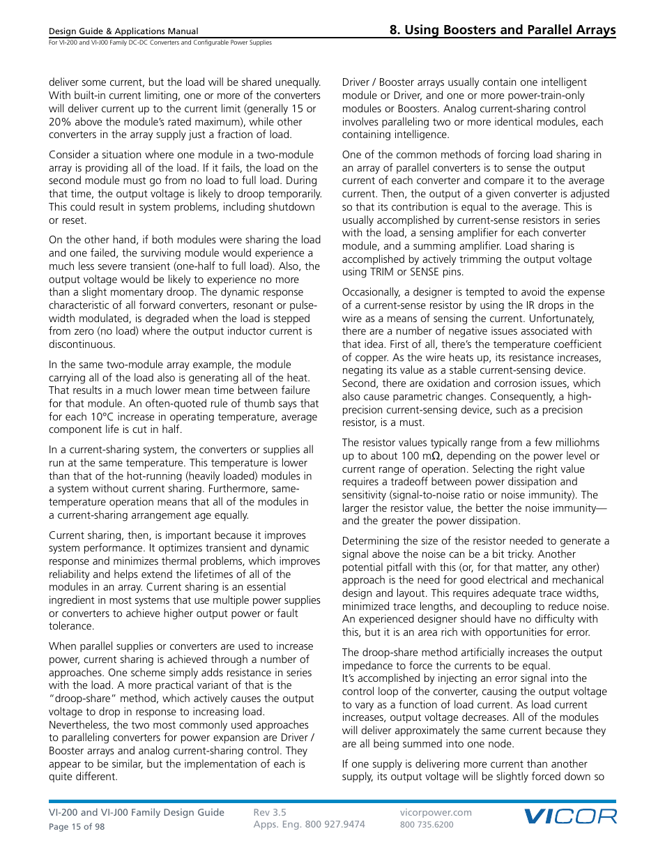 Using boosters and parallel arrays | Vicor VI-J00 Family DC-DC Converters and Configurable Power Supplies User Manual | Page 16 / 99