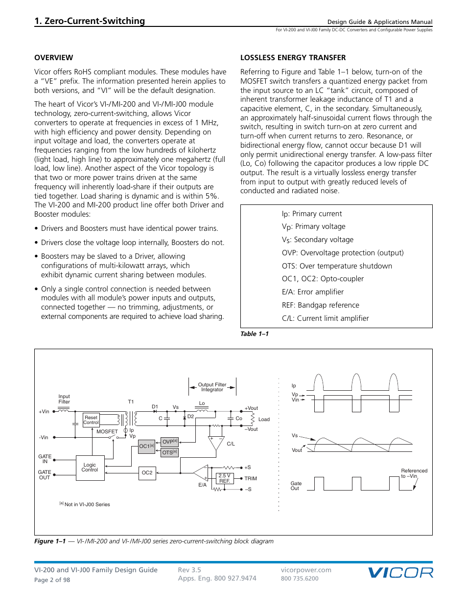 Sect. 01, Zero-current-switching | Vicor VI-J00 Family DC-DC Converters and Configurable Power Supplies User Manual | Page 3 / 99