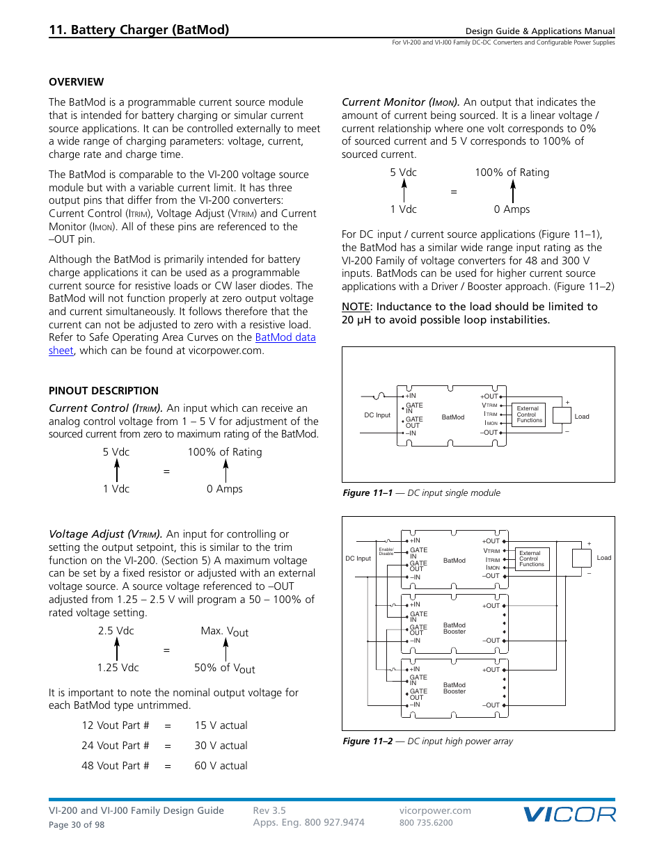 Sect. 11, Battery charger (batmod) | Vicor VI-J00 Family DC-DC Converters and Configurable Power Supplies User Manual | Page 31 / 99