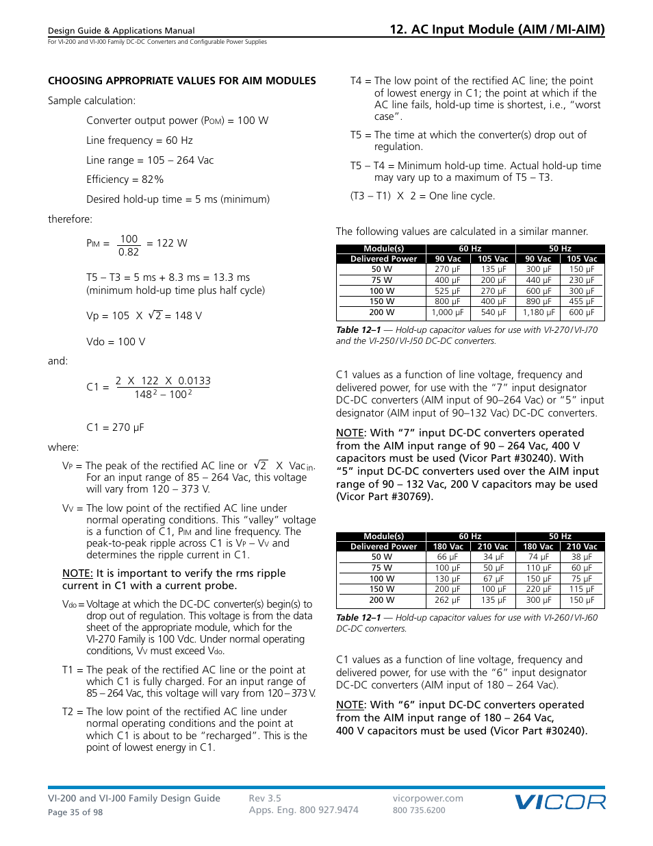 Ac input module (aim / mi-aim) | Vicor VI-J00 Family DC-DC Converters and Configurable Power Supplies User Manual | Page 36 / 99