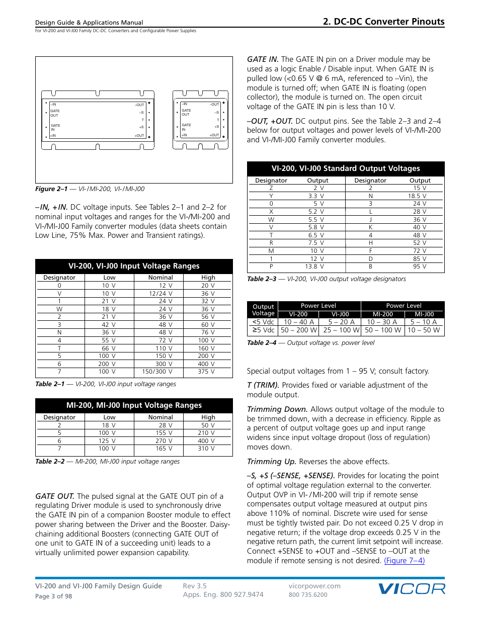 Sect. 02, Dc-dc converter pinouts | Vicor VI-J00 Family DC-DC Converters and Configurable Power Supplies User Manual | Page 4 / 99