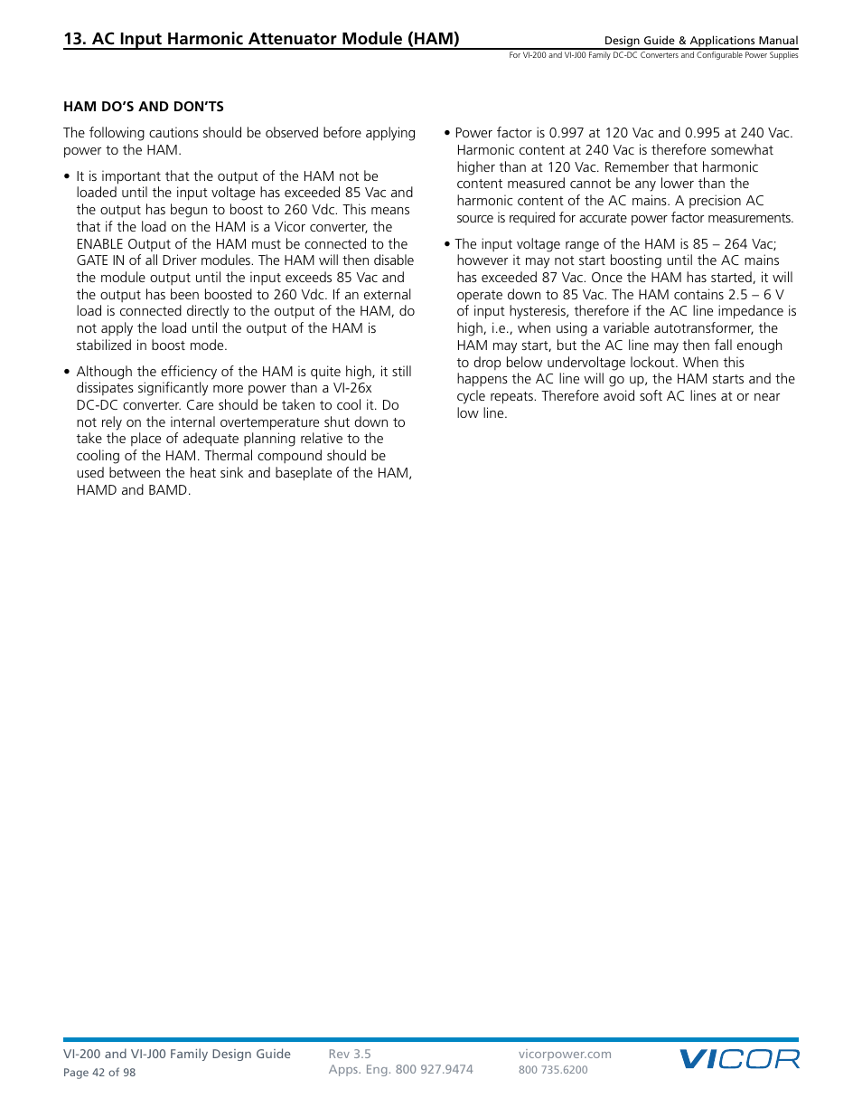 Ac input harmonic attenuator module (ham) | Vicor VI-J00 Family DC-DC Converters and Configurable Power Supplies User Manual | Page 43 / 99