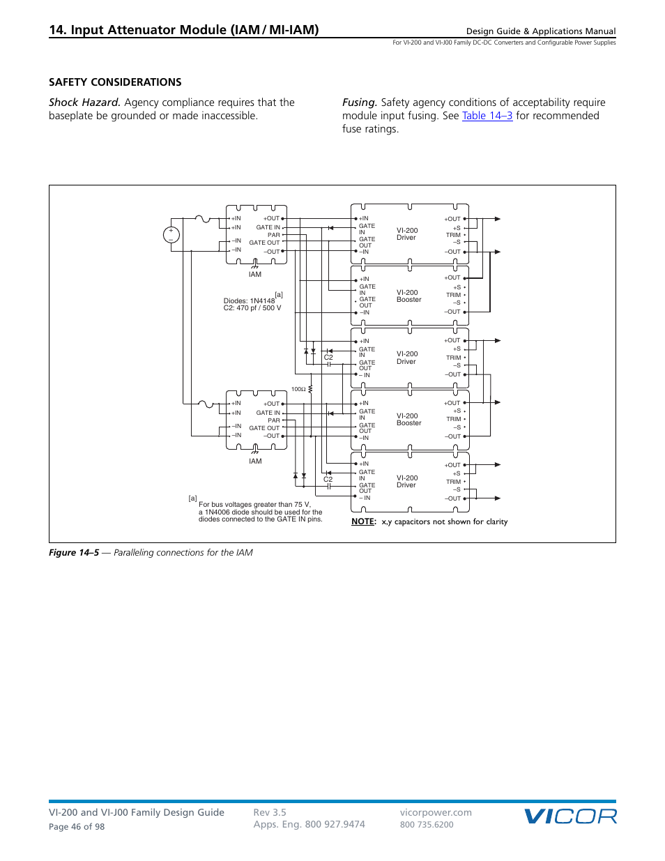 Input attenuator module (iam / mi-iam), Figure 14–5 — paralleling connections for the iam | Vicor VI-J00 Family DC-DC Converters and Configurable Power Supplies User Manual | Page 47 / 99