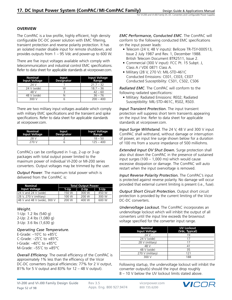 Sect. 17, Dc input power system (compac / mi-compac family) | Vicor VI-J00 Family DC-DC Converters and Configurable Power Supplies User Manual | Page 53 / 99