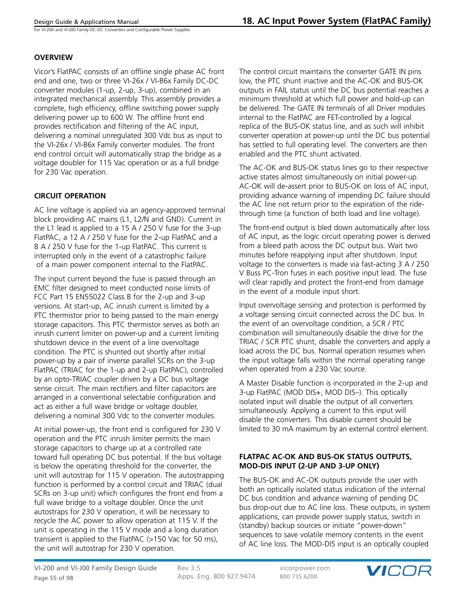 Sect. 18, Ac input power system (flatpac family) | Vicor VI-J00 Family DC-DC Converters and Configurable Power Supplies User Manual | Page 56 / 99