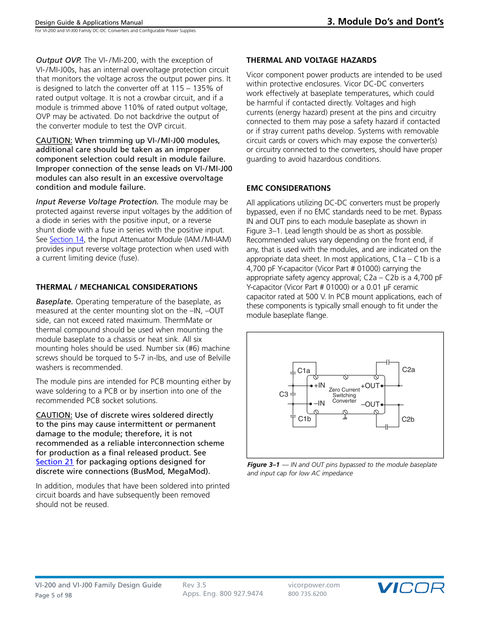 Module do’s and dont’s | Vicor VI-J00 Family DC-DC Converters and Configurable Power Supplies User Manual | Page 6 / 99