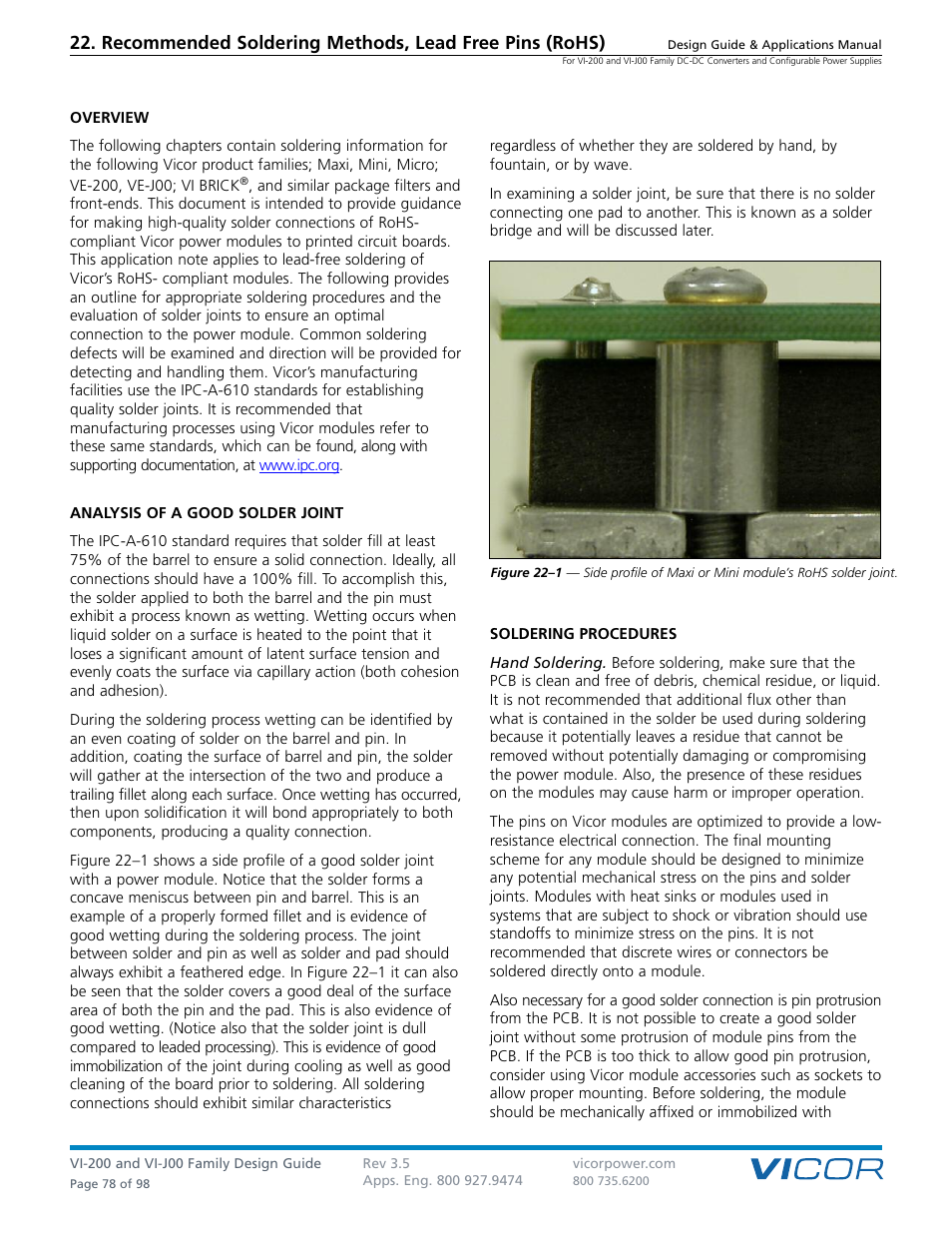 Sect. 22, Lead free pins (rohs) | Vicor VI-J00 Family DC-DC Converters and Configurable Power Supplies User Manual | Page 79 / 99