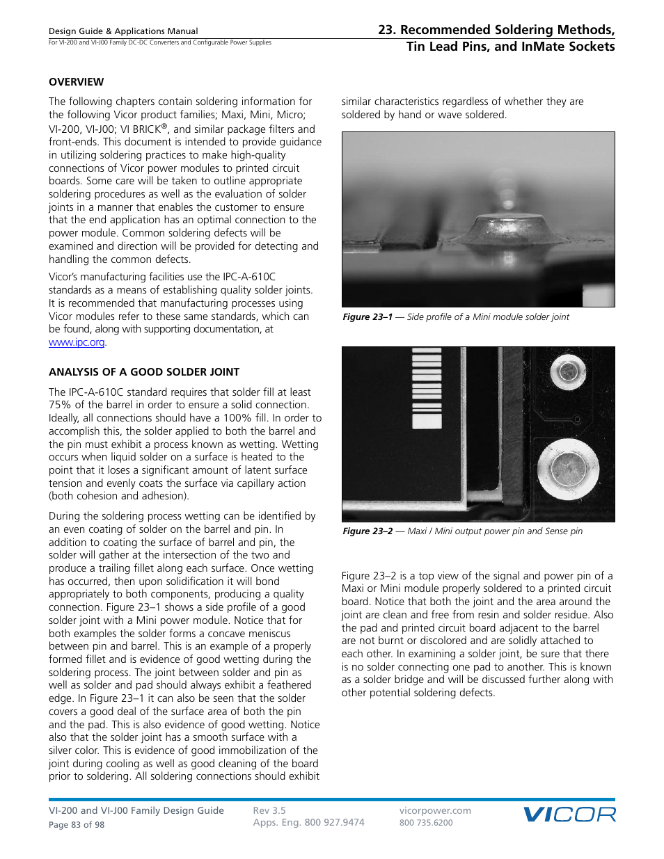 Sect. 23, Tin lead pins | Vicor VI-J00 Family DC-DC Converters and Configurable Power Supplies User Manual | Page 84 / 99