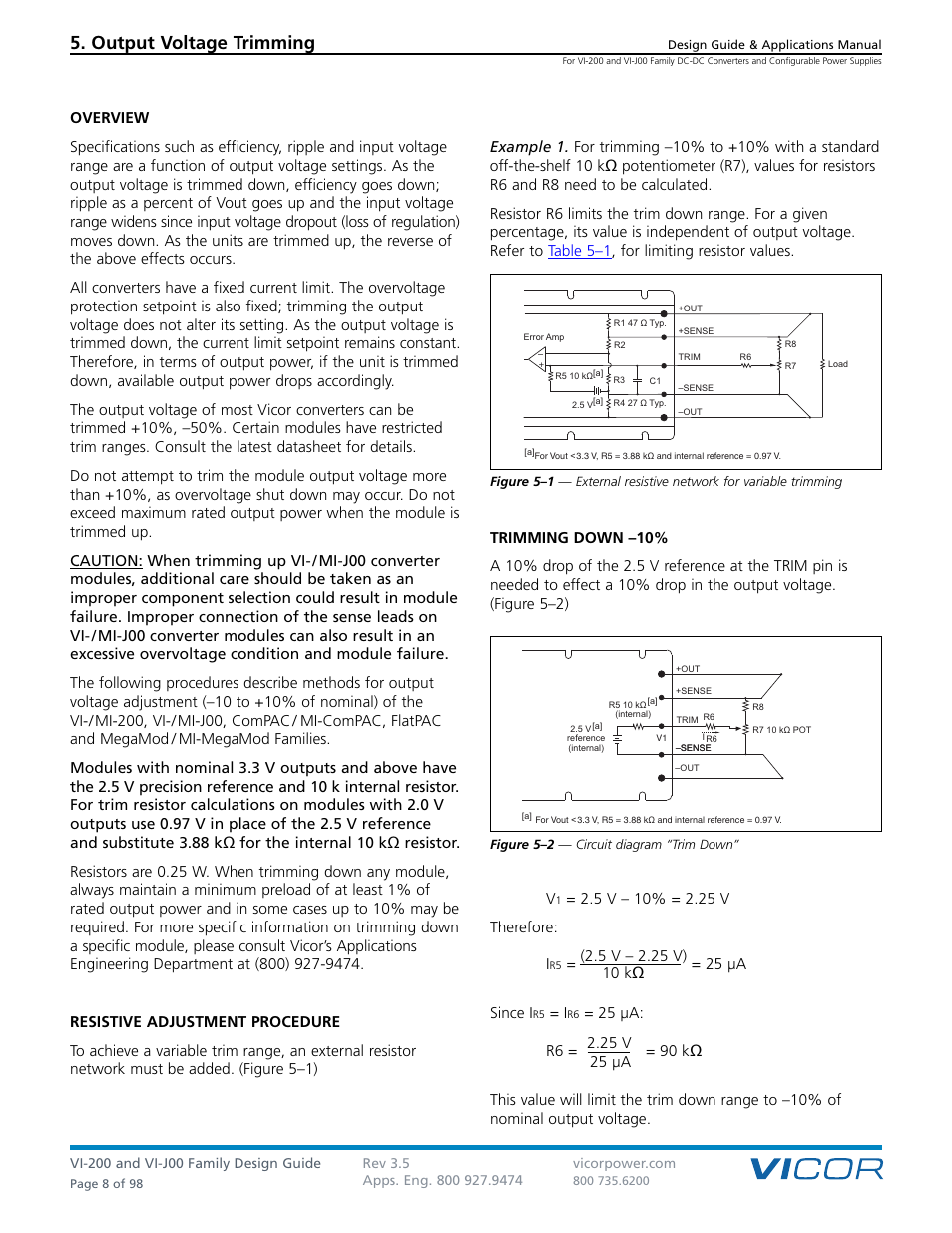 Sect. 05, Output voltage trimming | Vicor VI-J00 Family DC-DC Converters and Configurable Power Supplies User Manual | Page 9 / 99