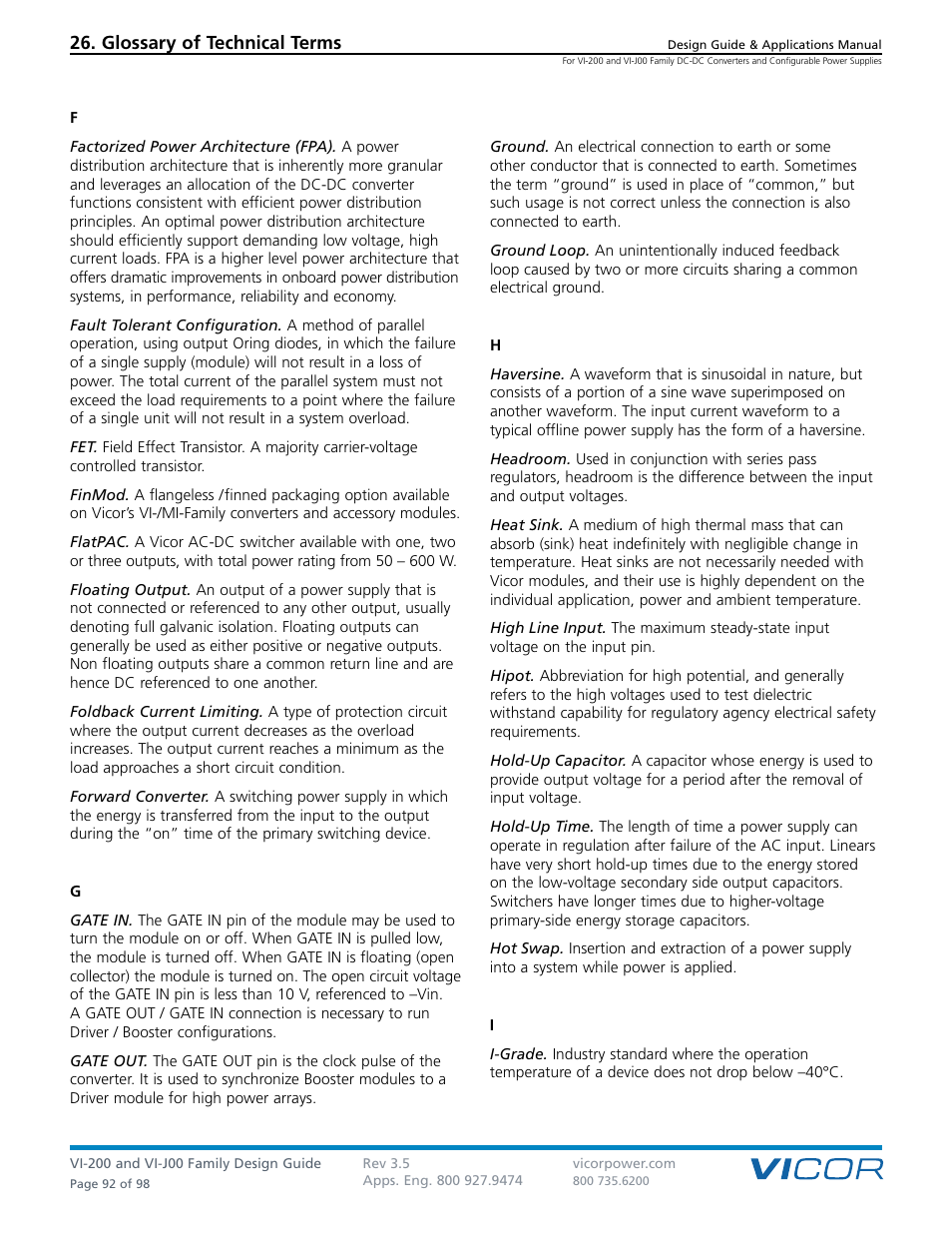 Glossary of technical terms | Vicor VI-J00 Family DC-DC Converters and Configurable Power Supplies User Manual | Page 93 / 99