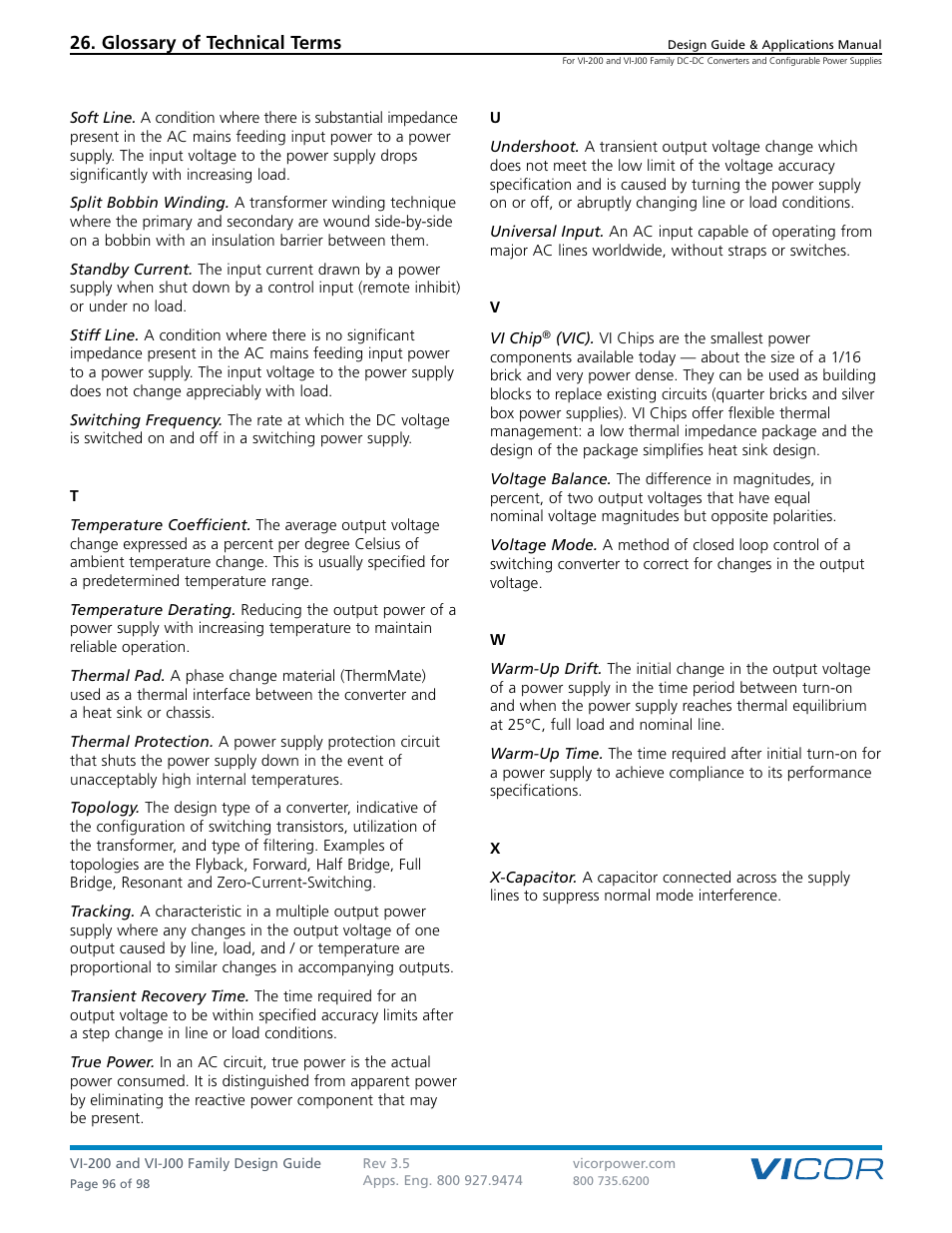 Glossary of technical terms | Vicor VI-J00 Family DC-DC Converters and Configurable Power Supplies User Manual | Page 97 / 99