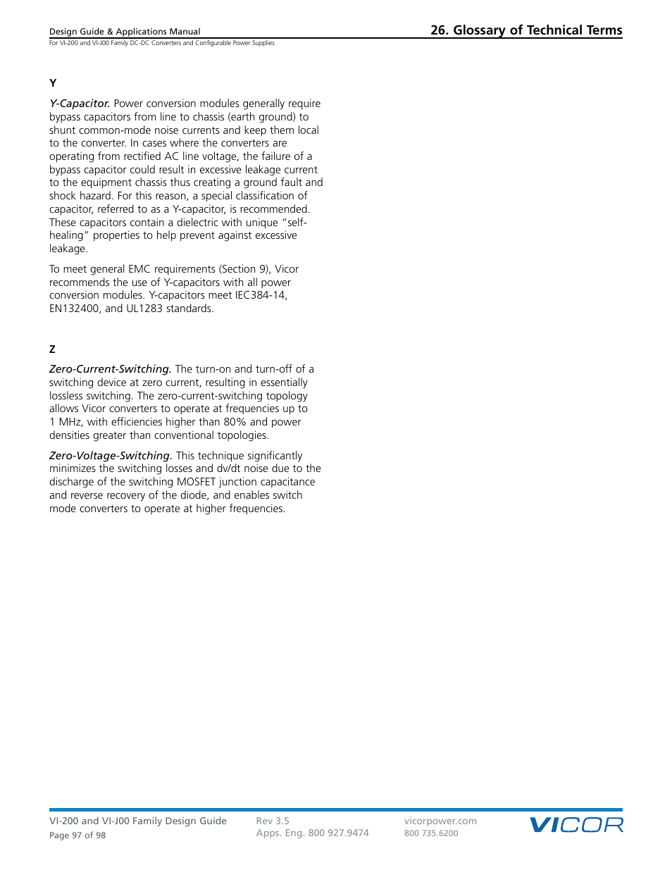 Glossary of technical terms | Vicor VI-J00 Family DC-DC Converters and Configurable Power Supplies User Manual | Page 98 / 99