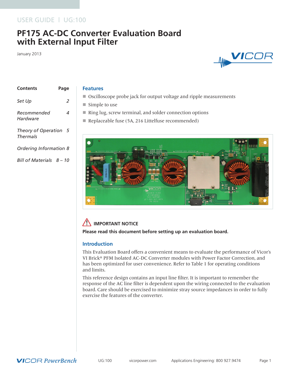 Vicor PF175 AC-DC Converter Evaluation Board with External Input Filter User Manual | 12 pages