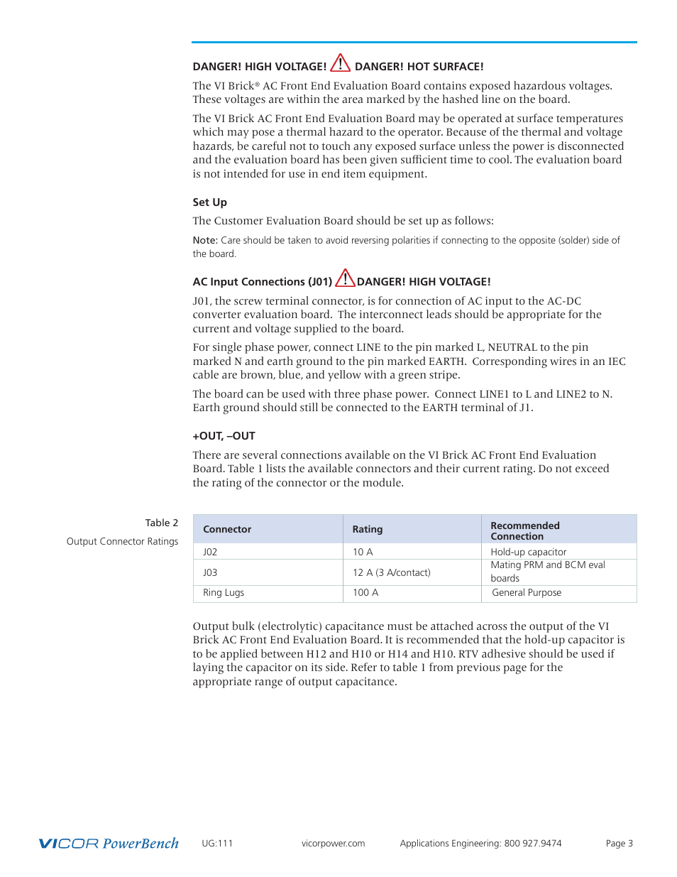 Set up | Vicor VI Brick AC Front End Evaluation Board User Manual | Page 3 / 6