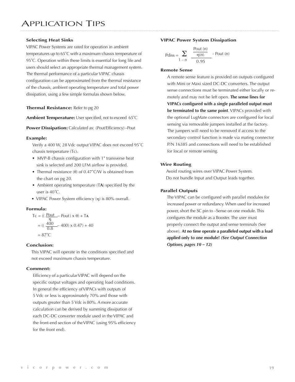 Pplication | Vicor VIPAC 28 Vdc MIL-COTS User Manual | Page 20 / 21