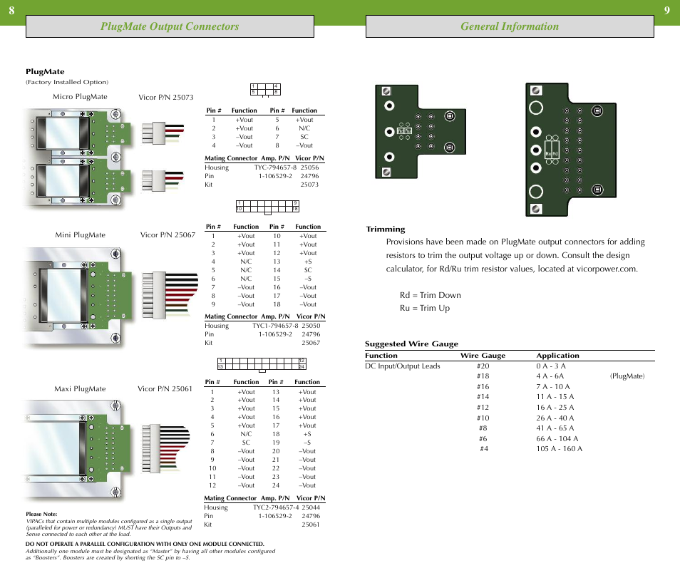 Plugmate output connectors general information | Vicor VIPAC Array Family of DC-DC Converters Up to 750 Watts User Manual | Page 5 / 7