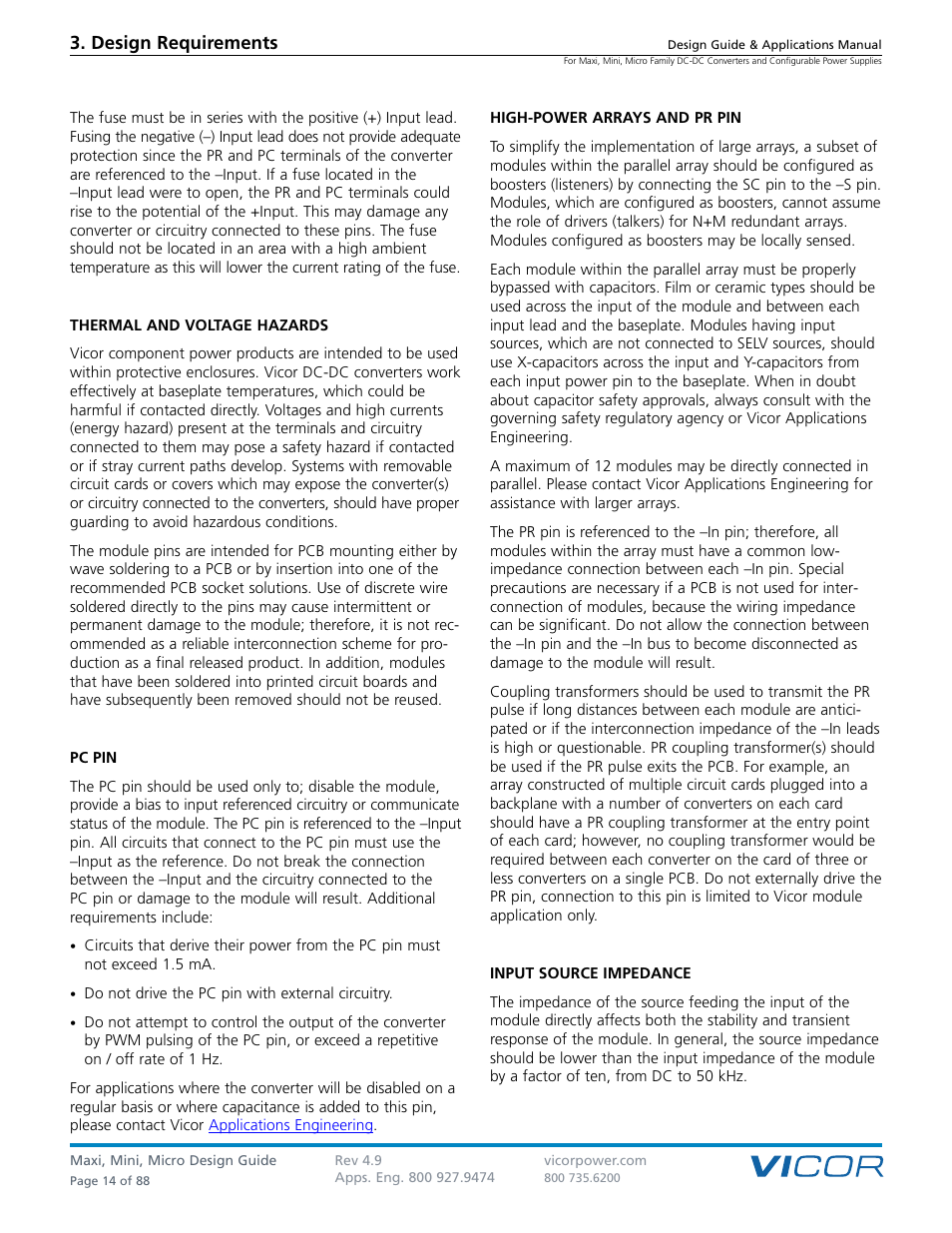 Design requirements | Vicor Micro Family of DC-DC Converter User Manual | Page 15 / 89