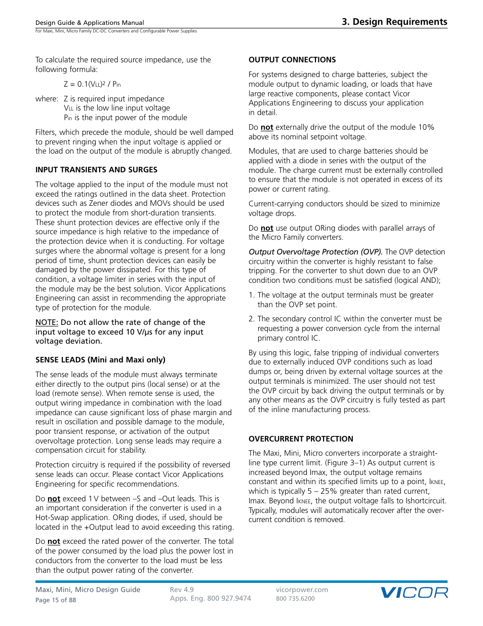 Design requirements | Vicor Micro Family of DC-DC Converter User Manual | Page 16 / 89
