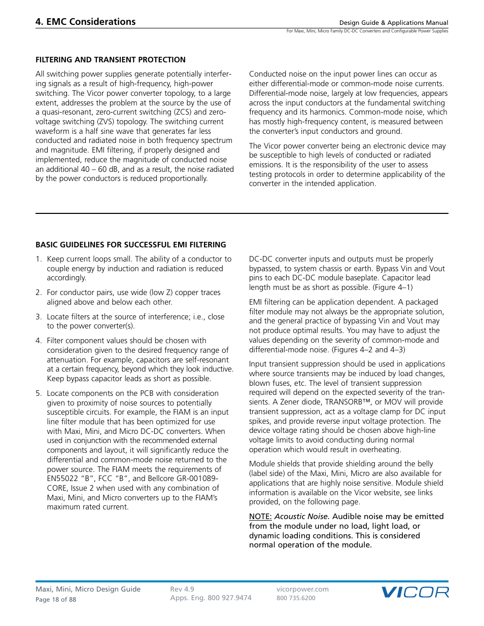 Emc considerations | Vicor Micro Family of DC-DC Converter User Manual | Page 19 / 89